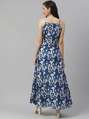 Blue printed cotton maxi-dresses 4