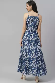 Blue printed cotton maxi-dresses