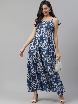 Blue printed cotton maxi-dresses 5