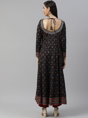 Black printed cotton long-kurtis 2