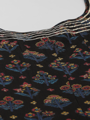 Black printed cotton long-kurtis 4