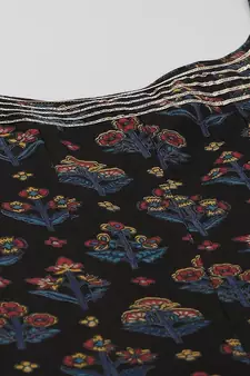 Black printed cotton long-kurtis