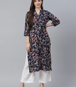 Blue printed rayon long-kurtis