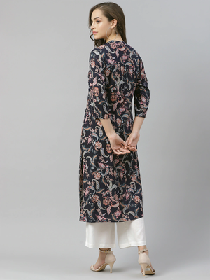 Blue printed rayon long-kurtis 2