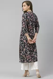 Blue printed rayon long-kurtis