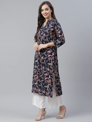 Blue printed rayon long-kurtis 3
