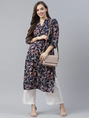 Blue printed rayon long-kurtis 5