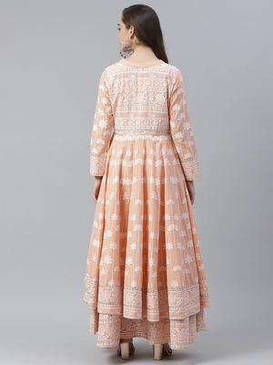 Peach printed cotton long-kurtis 3