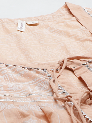 Peach printed cotton long-kurtis 5