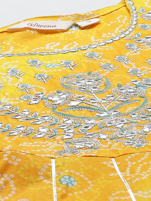 Yellow printed cotton long-kurtis 4