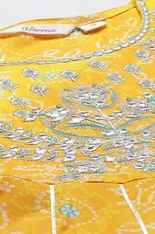 Yellow printed cotton long-kurtis