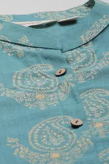 Sky-blue printed cotton long-kurtis