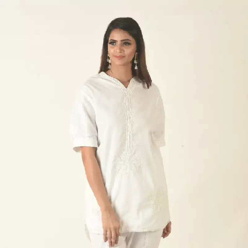 Khadi kurti pant with embroidery