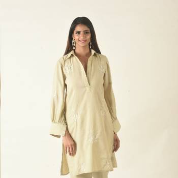 Khaki pathan suit with embroidery 2