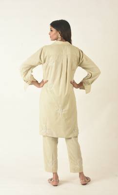 Khaki pathan suit with embroidery 3