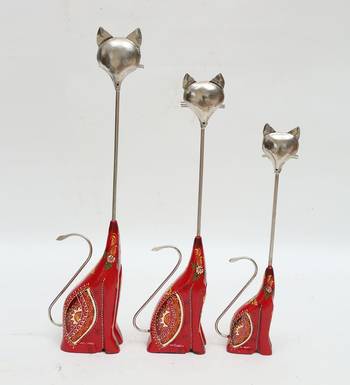 Cat Wood Figurine Set Of 3 4