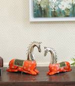 horse Iron and Wood Animal Figurine Set Of 2