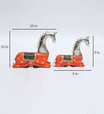 horse Iron and Wood Animal Figurine Set Of 2 3