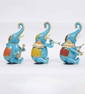 Musician Elephant Animal Figurine, Set of 3 3