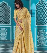 Yellow printed manipuri silk saree with blouse