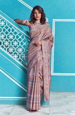 Purple printed manipuri silk saree with blouse 1