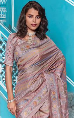 Purple printed manipuri silk saree with blouse 2