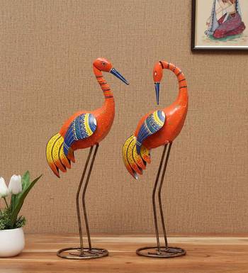 Swan Couple Figurines In Orange 1
