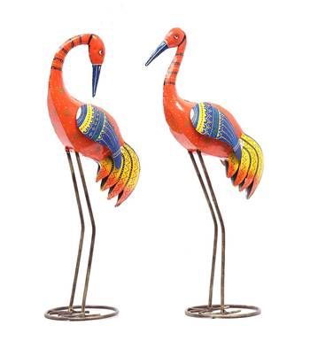 Swan Couple Figurines In Orange 2