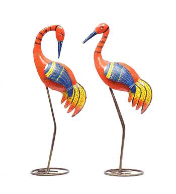 Swan Couple Figurines In Orange 3