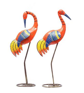 Swan Couple Figurines In Orange 4