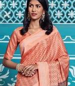 Orange printed manipuri silk saree with blouse