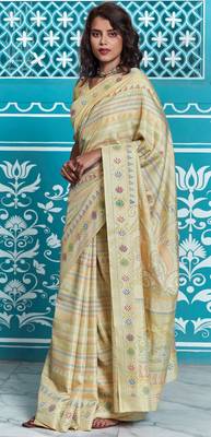 Gold printed manipuri silk saree with blouse 1
