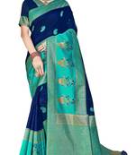 Blue woven banarasi saree with blouse