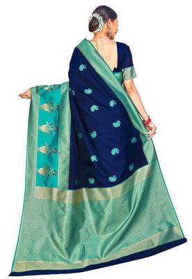 Blue woven banarasi saree with blouse 2