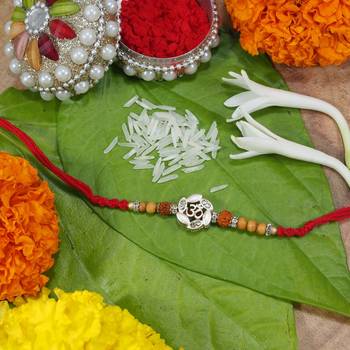Rhodium Plated Ethnic Designer Lord Ganesha Rakhi for Brother Bhaiya (R026) 1