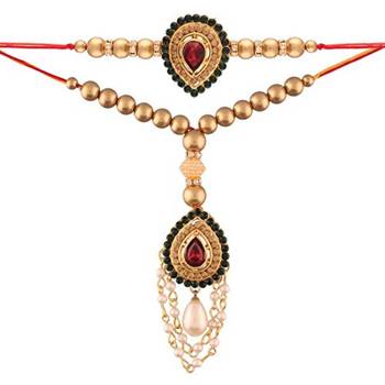 Gold Plated Pearl And Stone Studded Bhaiya Bhabhi Rakhi Set (R616Co) 2