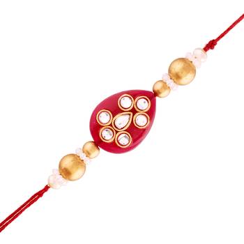 Gold Plated Designer Kundan Pearl Rakhi For Men/Boys  1