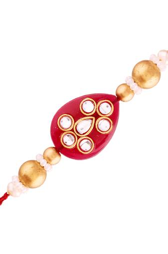 Gold Plated Designer Kundan Pearl Rakhi For Men/Boys 