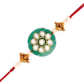Gold Plated Designer Kundan Pearl Rakhi For Men/Boys (R931) 1