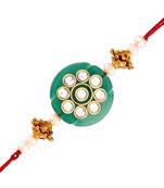 Gold Plated Designer Kundan Pearl Rakhi For Men/Boys (R931)