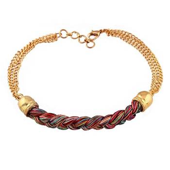 Gold Plated Multi Colour Thread Bracelet Rakhi For Men/Boys (R622) 1