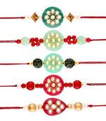 Gold Plated Designer Kundan Studded Multi-Colour Rakhi For Men/Boys (Pack Of 5) (R728CO)