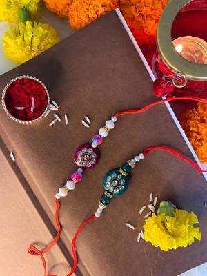 Ethnic Designer Pearl Kundan Combo Rakhi Bracelet for Men/Brother/ Bhaiya (Pack of 2) (R016-19) 1