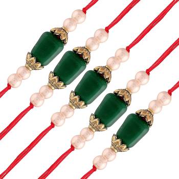 Ethnic Designer Pearl Beads Combo Rakhi Bracelet for Men/Brother/ Bhaiya (Pack of 5) (R018-5) 1