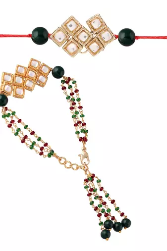 Designer Bhaiya Bhabhi Hanging Lumba Rakhi Combo Set for Rakshabhandan Special (R013G-CO)