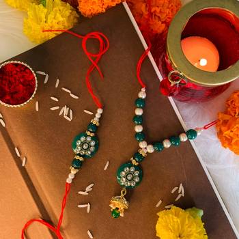 Designer Bhaiya Bhabhi Hanging Lumba Rakhi Combo Set for Rakshabhandan Special (R019-CO) 1