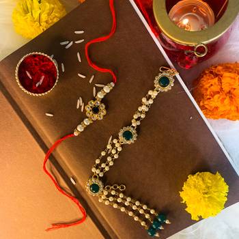 Designer Bhaiya Bhabhi Hanging Lumba Rakhi Combo Set for Rakshabhandan Special  1