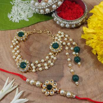 Designer Bhaiya Bhabhi Hanging Lumba Rakhi Combo Set for Rakshabhandan Special  2
