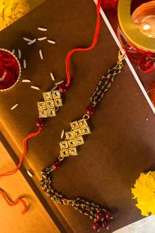 Designer Bhaiya Bhabhi Hanging Lumba Rakhi Combo Set for Rakshabhandan Special (R013M-CO)