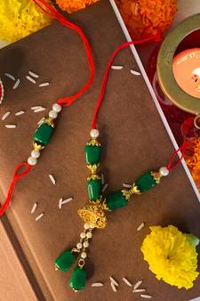 Designer Bhaiya Bhabhi Hanging Lumba Rakhi Combo Set for Rakshabhandan Special (R018-CO)